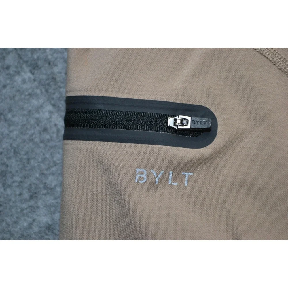BYLT Premium Jogger Pants Mens XL Khaki Tan Zip Pocket‎ Drawstring Tapered Cuff